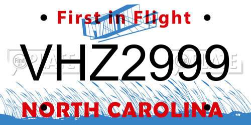 VHZ2999 North Carolina License Plate