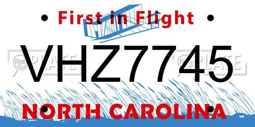 VHZ7745 North Carolina License Plate