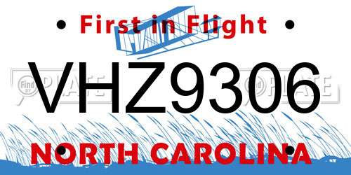 VHZ9306 North Carolina License Plate