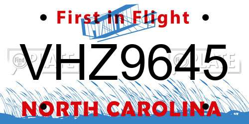 VHZ9645 North Carolina License Plate