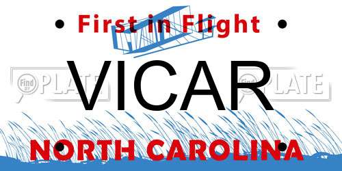 VICAR North Carolina License Plate