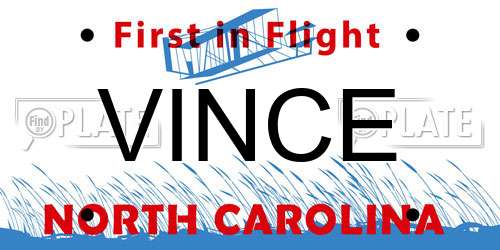 VINCE North Carolina License Plate