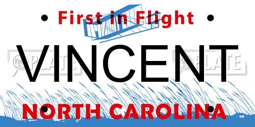 VINCENT North Carolina License Plate