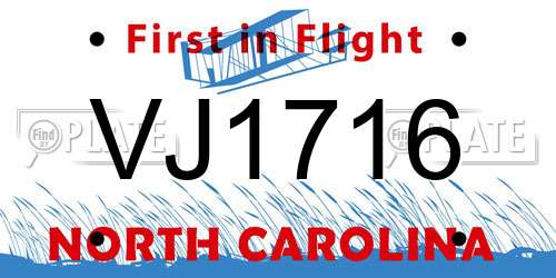 VJ1716 North Carolina License Plate