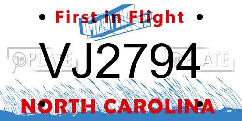 VJ2794 North Carolina License Plate