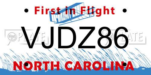 VJDZ86 North Carolina License Plate
