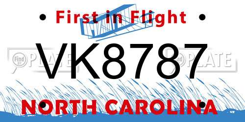 VK8787 North Carolina License Plate