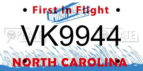 VK9944 North Carolina License Plate