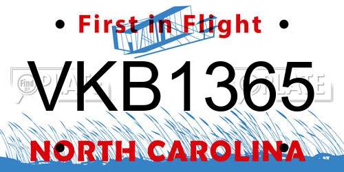 VKB1365 North Carolina License Plate