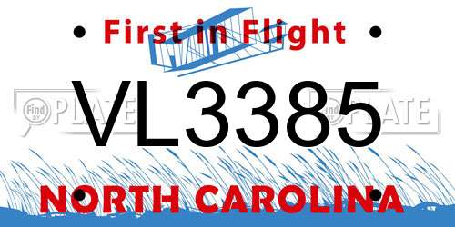 VL3385 North Carolina License Plate