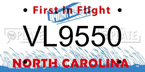 VL9550 North Carolina License Plate