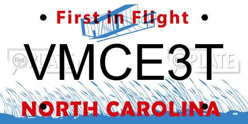 VMCE3T North Carolina License Plate