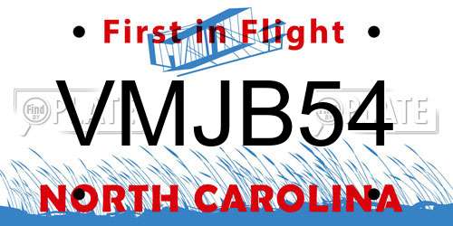 VMJB54 North Carolina License Plate