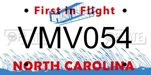 VMV054 North Carolina License Plate