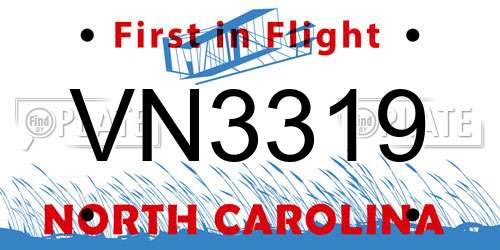 VN3319 North Carolina License Plate