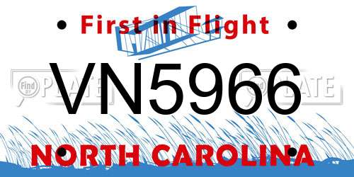 VN5966 North Carolina License Plate