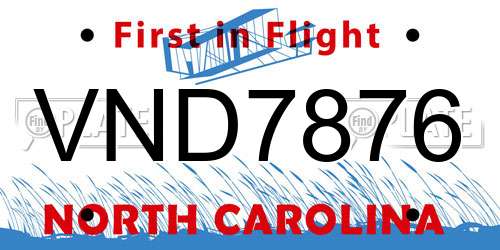 VND7876 North Carolina License Plate
