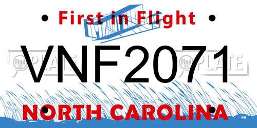VNF2071 North Carolina License Plate