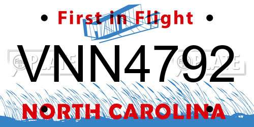 VNN4792 North Carolina License Plate