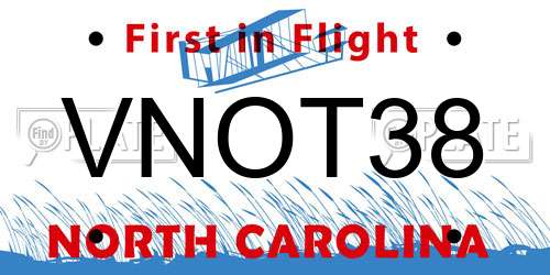 VNOT38 North Carolina License Plate