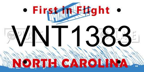 VNT1383 North Carolina License Plate