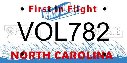 VOL782 North Carolina License Plate