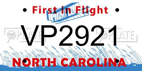 VP2921 North Carolina License Plate