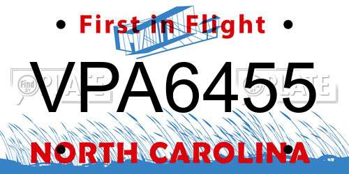VPA6455 North Carolina License Plate