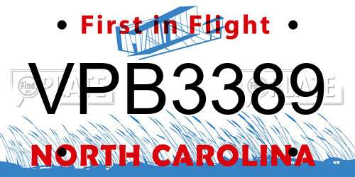 VPB3389 North Carolina License Plate