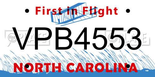 VPB4553 North Carolina License Plate