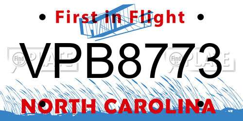 VPB8773 North Carolina License Plate