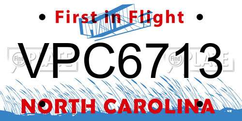 VPC6713 North Carolina License Plate