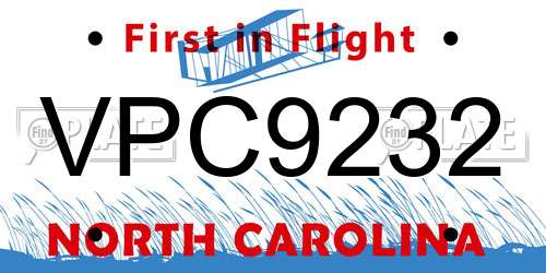 VPC9232 North Carolina License Plate