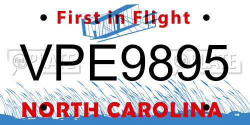 VPE9895 North Carolina License Plate