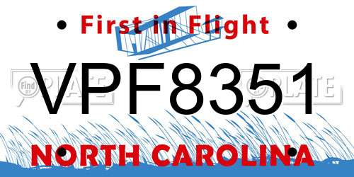 VPF8351 North Carolina License Plate