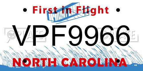 VPF9966 North Carolina License Plate
