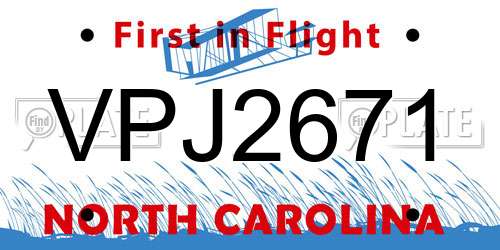 VPJ2671 North Carolina License Plate