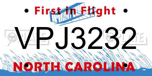 VPJ3232 North Carolina License Plate