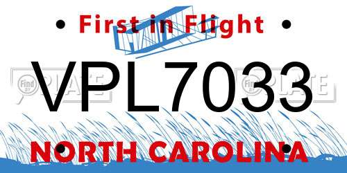 VPL7033 North Carolina License Plate