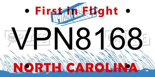 VPN8168 North Carolina License Plate