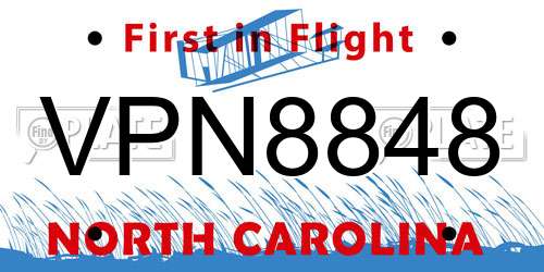 VPN8848 North Carolina License Plate