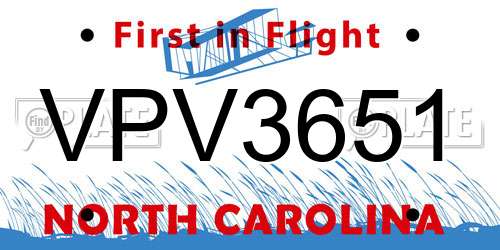 VPV3651 North Carolina License Plate