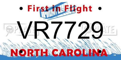 VR7729 North Carolina License Plate