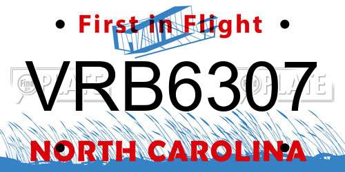 VRB6307 North Carolina License Plate
