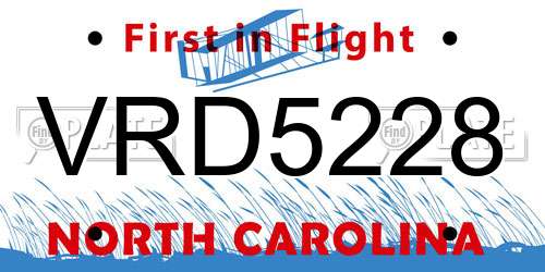 VRD5228 North Carolina License Plate