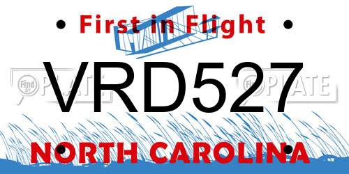 VRD527 North Carolina License Plate
