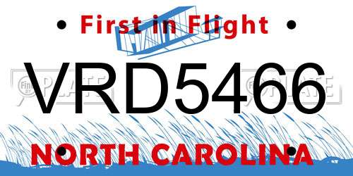 VRD5466 North Carolina License Plate