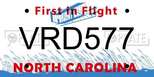 VRD577 North Carolina License Plate