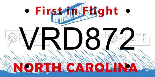 VRD872 North Carolina License Plate