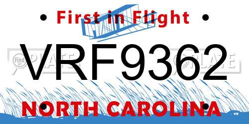 VRF9362 North Carolina License Plate